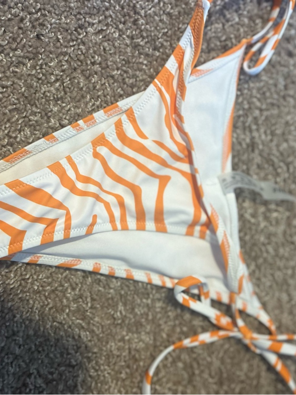 SHEIN White & Orange Zebra Print Tie-Side Bikini Bottom